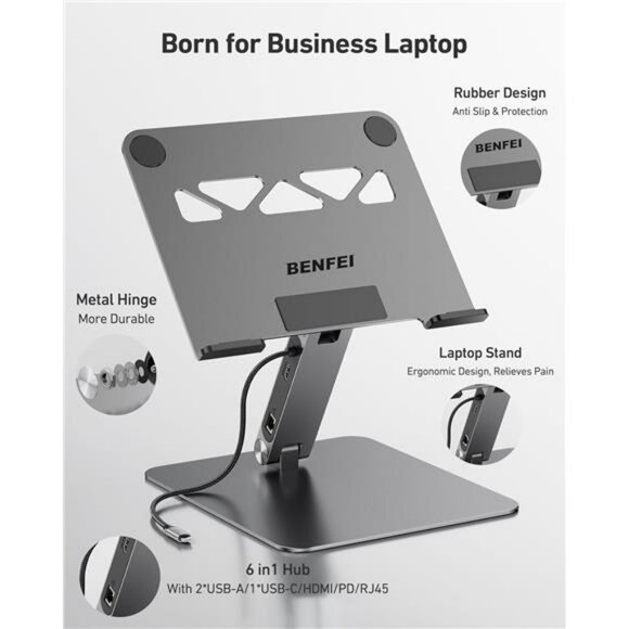 Laptop stand with USB C docking station HDMI 4K Ethernet power delivery hub - Picture 7 of 8